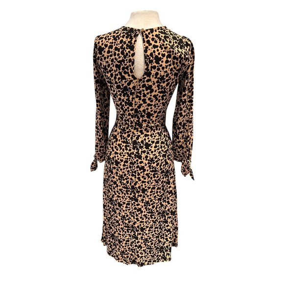 Reformation Leopard Print Midi Dress With Long Sleeves & Tie Cuffs Keyhole Back - Picture 4 of 11